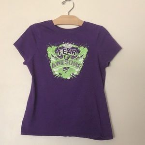 Kids Nike “Fear My Awesome” purple t-shirt